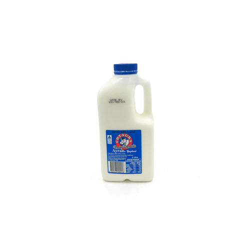 Chtaura Ayran yoghurt drink 1L in a fridge, showing the creamy white beverage in a clear plastic bottle.