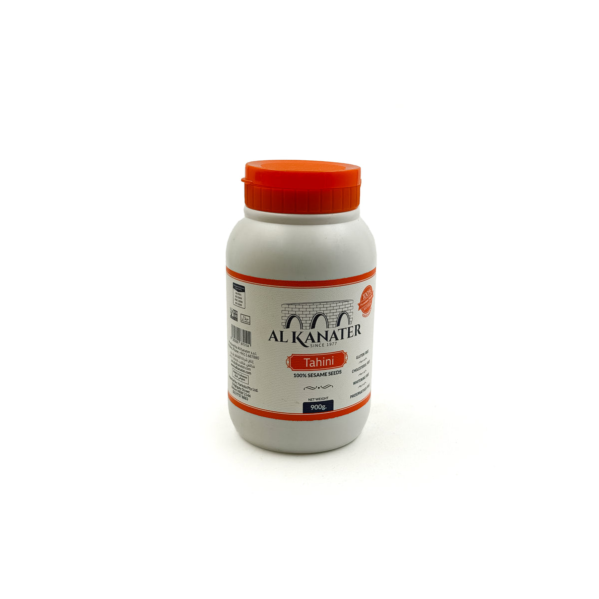 Al Kanater Tahini 900g jar from Top Fruit Market, creamy sesame seed paste for cooking and baking in pantry storage
