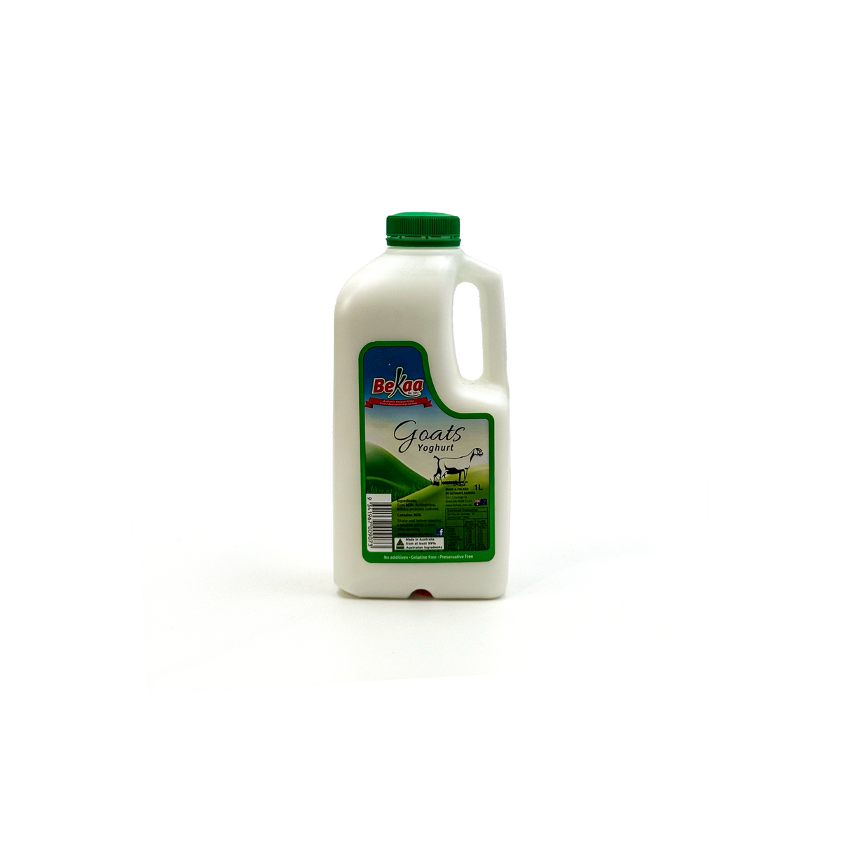 Top Fruit Market Bekaa Goats Yoghurt 1L in a fridge, creamy goat milk yogurt container on a shelf
