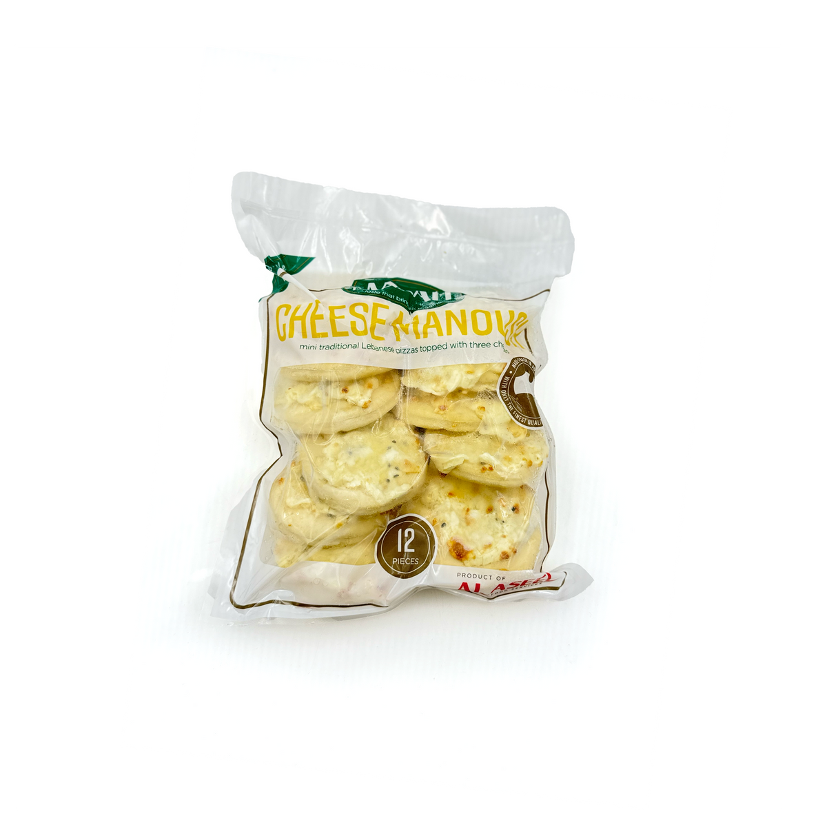 Frozen Mazati Cheese Manoush by Top Fruit Market, showing a freshly baked Lebanese flatbread with cheese topping.