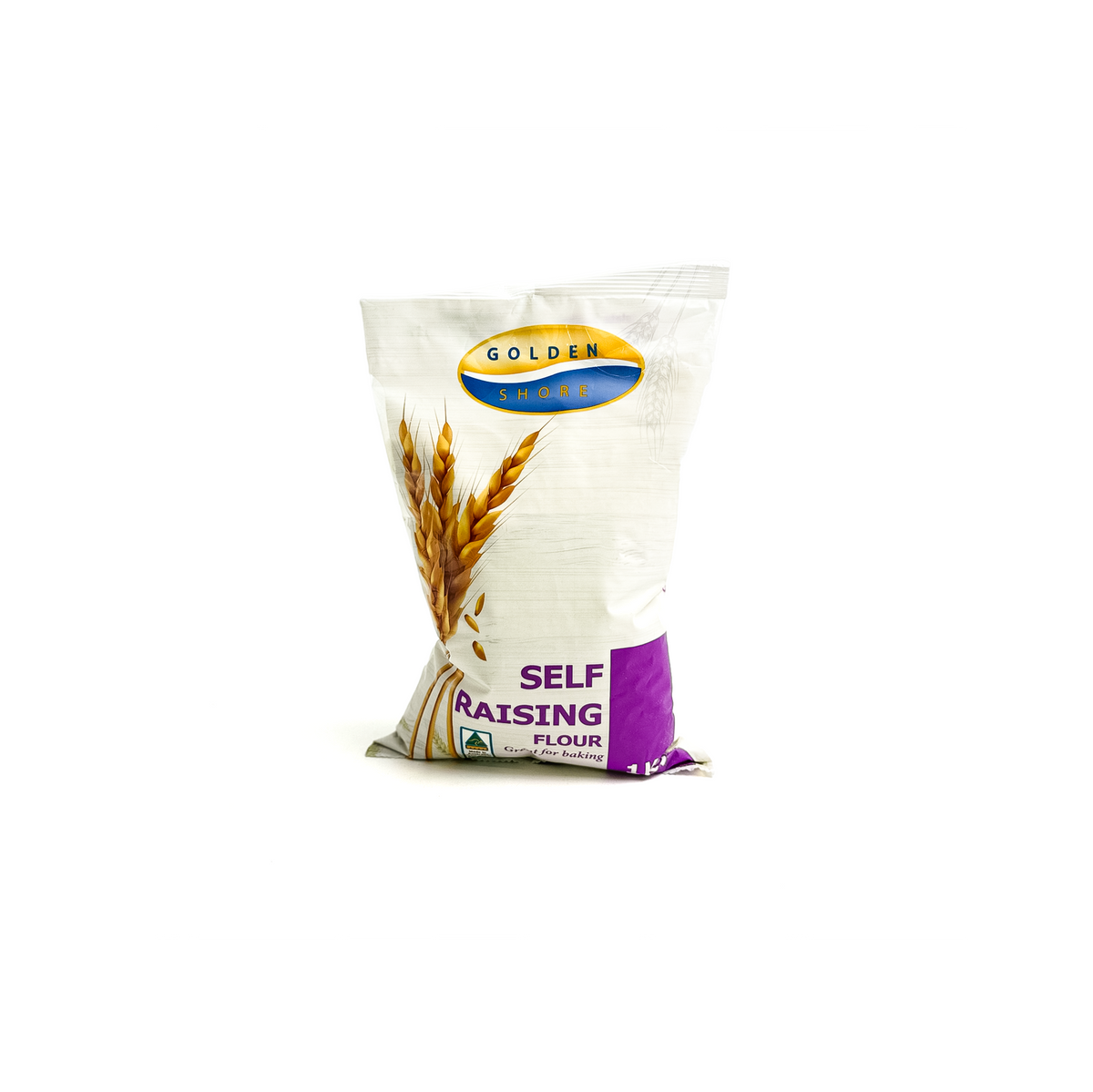 Golden Shore Self Raising Flour 1kg in a pantry setting, showing a bag of Top Fruit Market self-raising flour ready for baking.