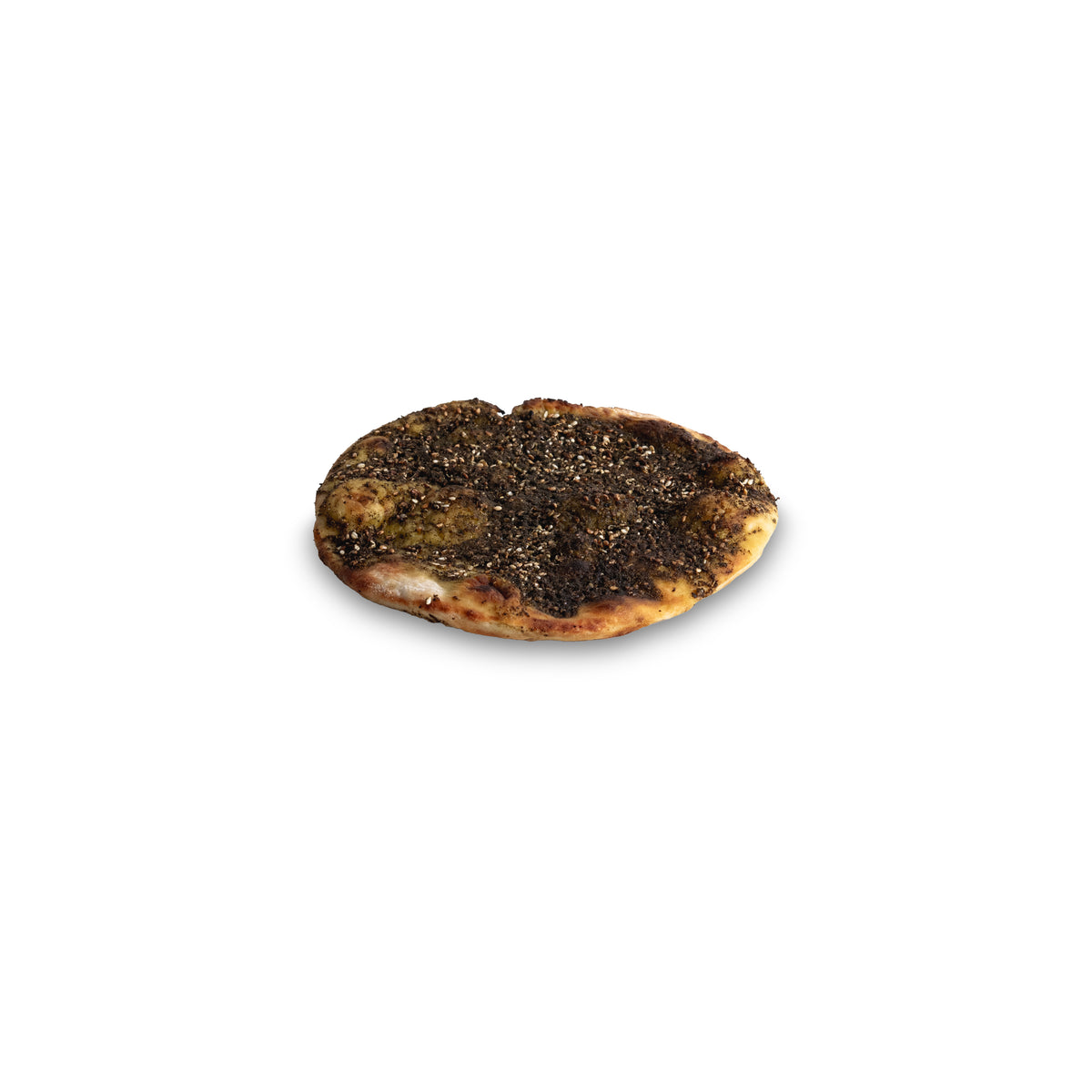 Ready-to-eat TFM Zaatar Manoush with zaatar spread on flatbread from Top Fruit Market, showcasing a delicious Middle Eastern snack.